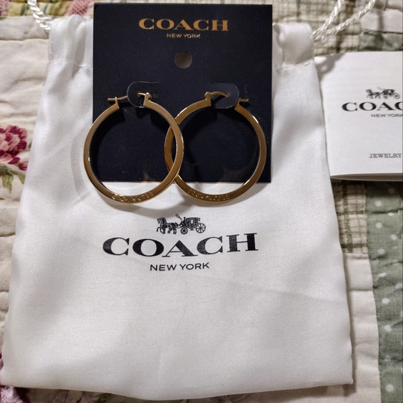 Coach Gold Plated Brass Hoop‎ Earrings - Picture 2 of 7